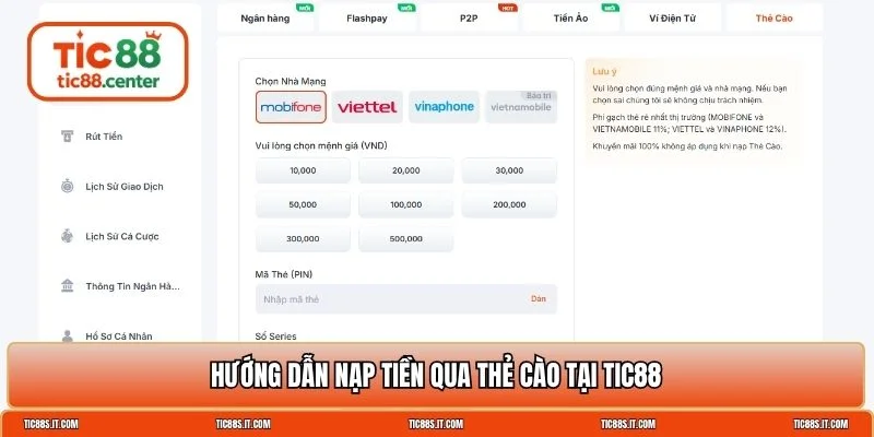 Nạp tiền TIC88